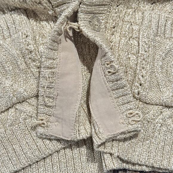 WHBM Cardigan 3/4 Sleeve Cable Knit Old Money Preppy Academia Metallic Medium - Picture 7 of 8